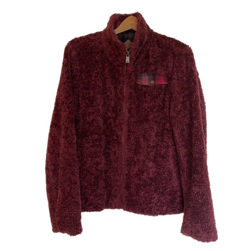 Pendleton Fuzzy Full Zip Jacket Size Large Maroon - image 1